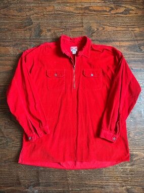 Vintage Marlboro Bright Red Corduroy Half-Zip Shirt Men’s XXL